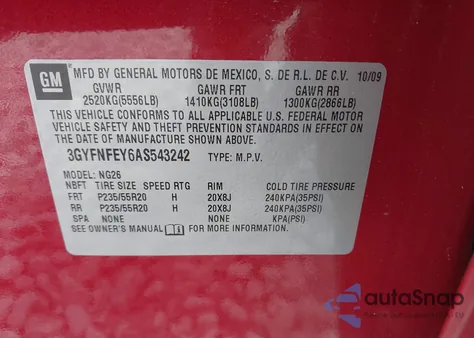 2010 Cadillac Srx Premium Collection from USA, damaged, VIN 3GYFNFEY6AS543242